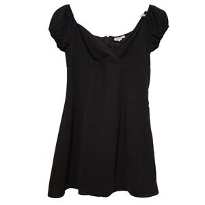 Cotton Candy LA Solid Black Short Puff Sleeve V-Neck Mini Dress Size Small